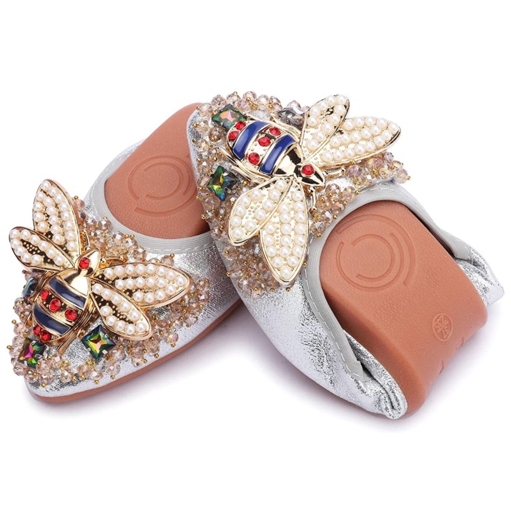 Foldable Rhinestone Flats Ballet Bling Shoes - Picture 3 of 7